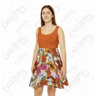 Hippie Floral Smiley Faces Women’s Skater Dress - Groovy and Vibrant - XS