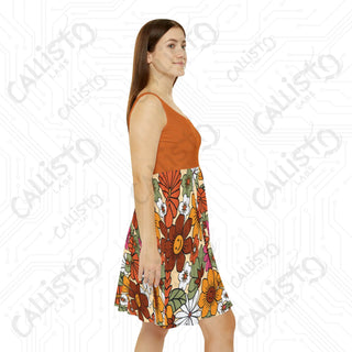 Hippie Floral Smiley Faces Women’s Skater Dress - Groovy and Vibrant