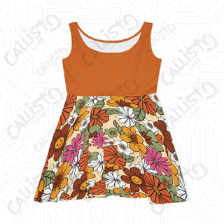 Hippie Floral Smiley Faces Women’s Skater Dress - Groovy and Vibrant