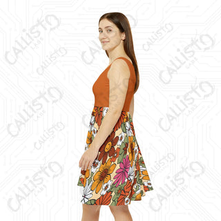 Hippie Floral Smiley Faces Women’s Skater Dress - Groovy and Vibrant