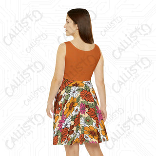 Hippie Floral Smiley Faces Women’s Skater Dress - Groovy and Vibrant