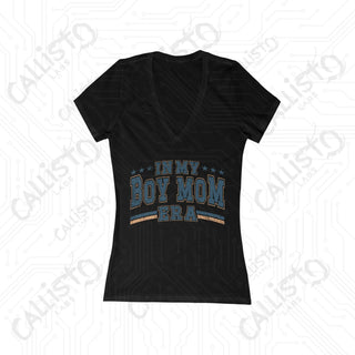 ’In My Boy Mom Era’ Deep V-Neck Tee - Jersey Short Sleeve - S / Black