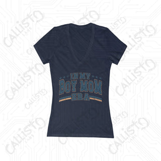 ’In My Boy Mom Era’ Deep V-Neck Tee - Jersey Short Sleeve - S / Navy