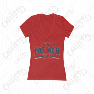 ’In My Boy Mom Era’ Deep V-Neck Tee - Jersey Short Sleeve - S / Red