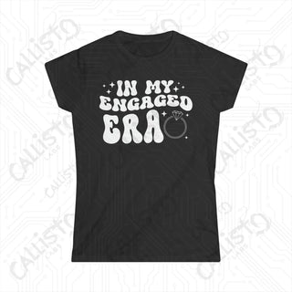 Black ’I’m Engaged’ Softstyle Tee by ’In My Engaged Era’ for women’s bachelorette parties