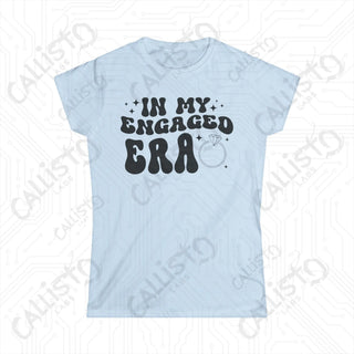 In My Engaged Era’ Women’s Bachelorette Softstyle Tee - White t-shirt with ’I’m engaged’ design