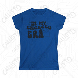 In My Engaged Era’ Women’s Bachelorette Softstyle Tee with blue shirt saying I’m bad