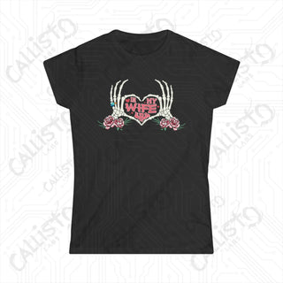 ’In My Wife Era’ Skeleton Hands Heart Women’s Softstyle Tee - Black / S