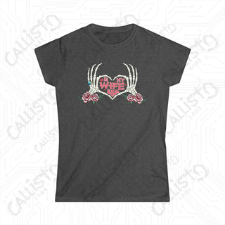 ’In My Wife Era’ Skeleton Hands Heart Women’s Softstyle Tee - Dark Heather / S