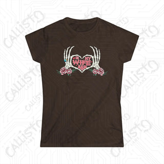 ’In My Wife Era’ Skeleton Hands Heart Women’s Softstyle Tee - Dark Chocolate / XL