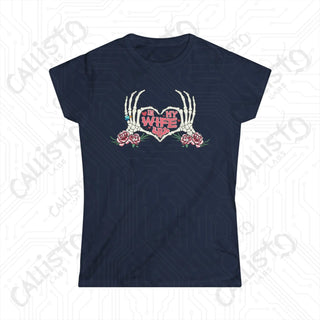 ’In My Wife Era’ Skeleton Hands Heart Women’s Softstyle Tee - Navy / S