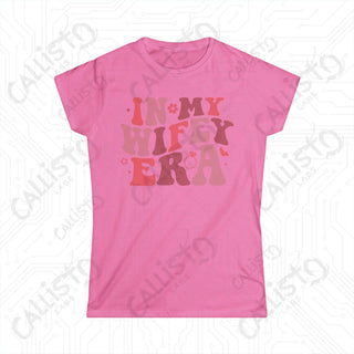 In My Wifey Era Women’s Softstyle Tee with ’I Love You’ text on pink shirt