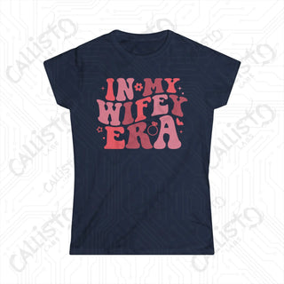 Women’s Softstyle Tee in Navy with Red and Pink Text ’In My Wifey Era