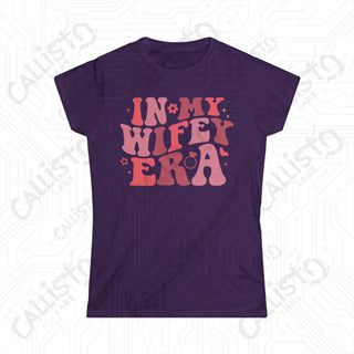 Women’s softstyle tee featuring purple t-shirt with text ’In My Wifey Era’