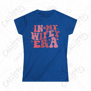 Blue womens softstyle tee with ’in my head’ print, named ’In My Wifey Era’