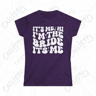 It’s Me, Hi, I’m The Bride’ Funny Women’s Softstyle Tee - Purple shirt with text ’...’ displayed on it