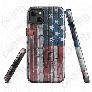 Distressed Brick American Flag MagSafe® Tough Case iPhone® – Bold Patriotic Style - Glossy / iPhone 14 Plus