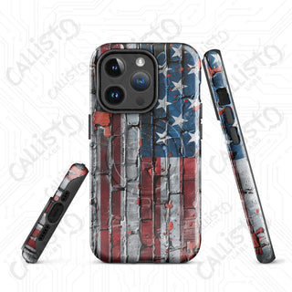 Distressed Brick American Flag MagSafe® Tough Case iPhone® – Bold Patriotic Style - Glossy / iPhone 14 Pro