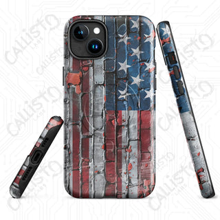 Distressed Brick American Flag MagSafe® Tough Case iPhone® – Bold Patriotic Style - Glossy / iPhone 15 Plus