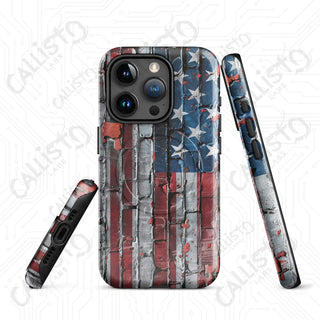 Distressed Brick American Flag MagSafe® Tough Case iPhone® – Bold Patriotic Style - Glossy / iPhone 15 Pro