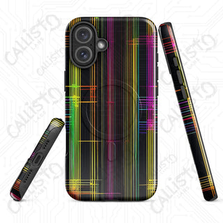 Colorful Neon Cyberpunk Gridline MagSafe® iPhone® Tough Case – Futuristic Protection - Glossy / iPhone 16 Plus