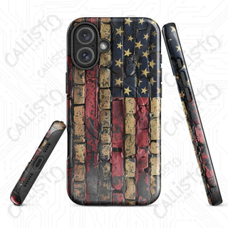 Distressed Brick American Flag MagSafe® Tough Case iPhone® – Bold Patriotic Style - Glossy / iPhone 16 Plus