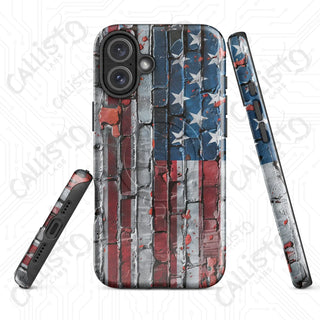 Distressed Brick American Flag MagSafe® Tough Case iPhone® – Bold Patriotic Style - Glossy / iPhone 16 Plus