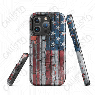 Distressed Brick American Flag MagSafe® Tough Case iPhone® – Bold Patriotic Style - Glossy / iPhone 16 Pro