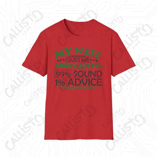 ’My Wife Gives Me Sound Advice’ Sarcastic Mens Softstyle T-Shirt - Red / S