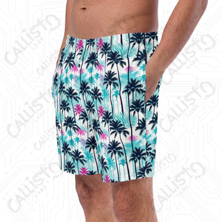 Navy and Pink Palm Tree Swim Trunks - 2XS - Men’s Swim Trunks