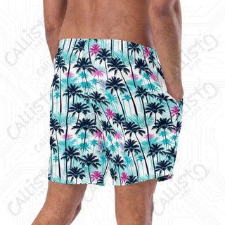 Navy and Pink Palm Tree Swim Trunks - Men’s Swim Trunks