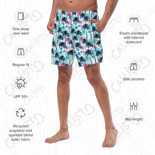 Navy and Pink Palm Tree Swim Trunks - Men’s Swim Trunks