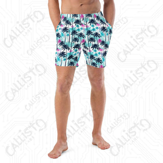 Navy and Pink Palm Tree Swim Trunks - Men’s Swim Trunks