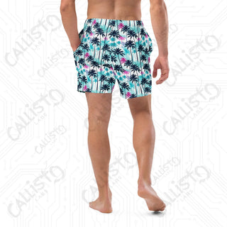 Navy and Pink Palm Tree Swim Trunks - Men’s Swim Trunks