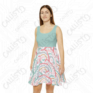 Rainbow Hearts Boho Skater Dress for Women: Fun and Flirty Fashion