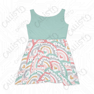 Rainbow Hearts Boho Skater Dress for Women: Fun and Flirty Fashion