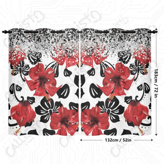 Red Hibiscus Floral Window Curtains (2 PCS) 72x52 IN