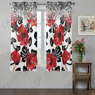 Red Hibiscus Floral Window Curtains (2 PCS) 72x52 IN