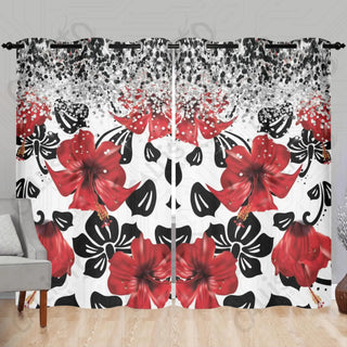 Red Hibiscus Floral Window Curtains (2 PCS) 84x52 IN