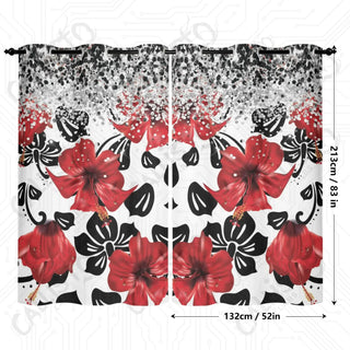 Red Hibiscus Floral Window Curtains (2 PCS) 84x52 IN