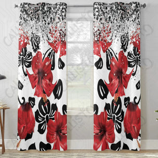 Red Hibiscus Floral Window Curtains (2 PCS) 84x52 IN