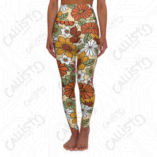 Retro Floral Hippie High Waisted Yoga Leggings - XS