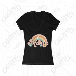 Retro ’Mama’ Deep V-Neck Tee - Jersey Short Sleeve - S / Black