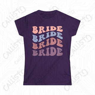 Retro Print ’Bride’ Matching Bridal Party Women’s Softstyle Tee - Purple / S