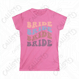 Retro Print ’Bride’ Matching Bridal Party Women’s Softstyle Tee - Azalea / S