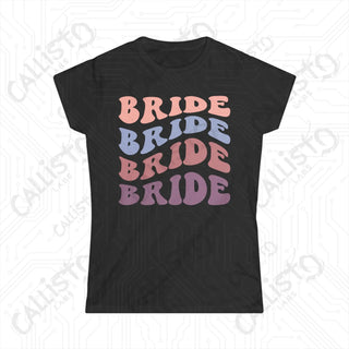 Retro Print ’Bride’ Matching Bridal Party Women’s Softstyle Tee - Black / S