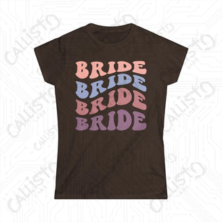 Retro Print ’Bride’ Matching Bridal Party Women’s Softstyle Tee - Dark Chocolate / XL