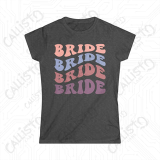 Retro Print ’Bride’ Matching Bridal Party Women’s Softstyle Tee - Dark Heather / S