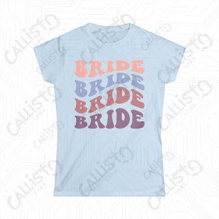 Retro Print ’Bride’ Matching Bridal Party Women’s Softstyle Tee - Light Blue / S