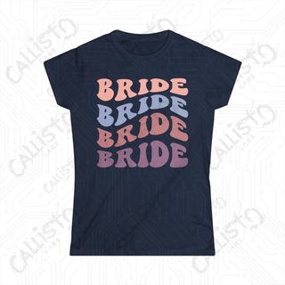 Retro Print ’Bride’ Matching Bridal Party Women’s Softstyle Tee - Navy / S